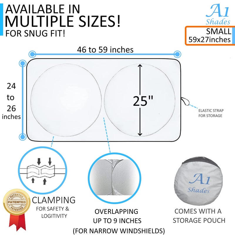 A1 Shades Car Sun Shade with Storage Pouch by A1 Sunshades Shield Protector Blocker Retractable Cover Sunscreen Auto Interior Accessories Visor Small - Image 2
